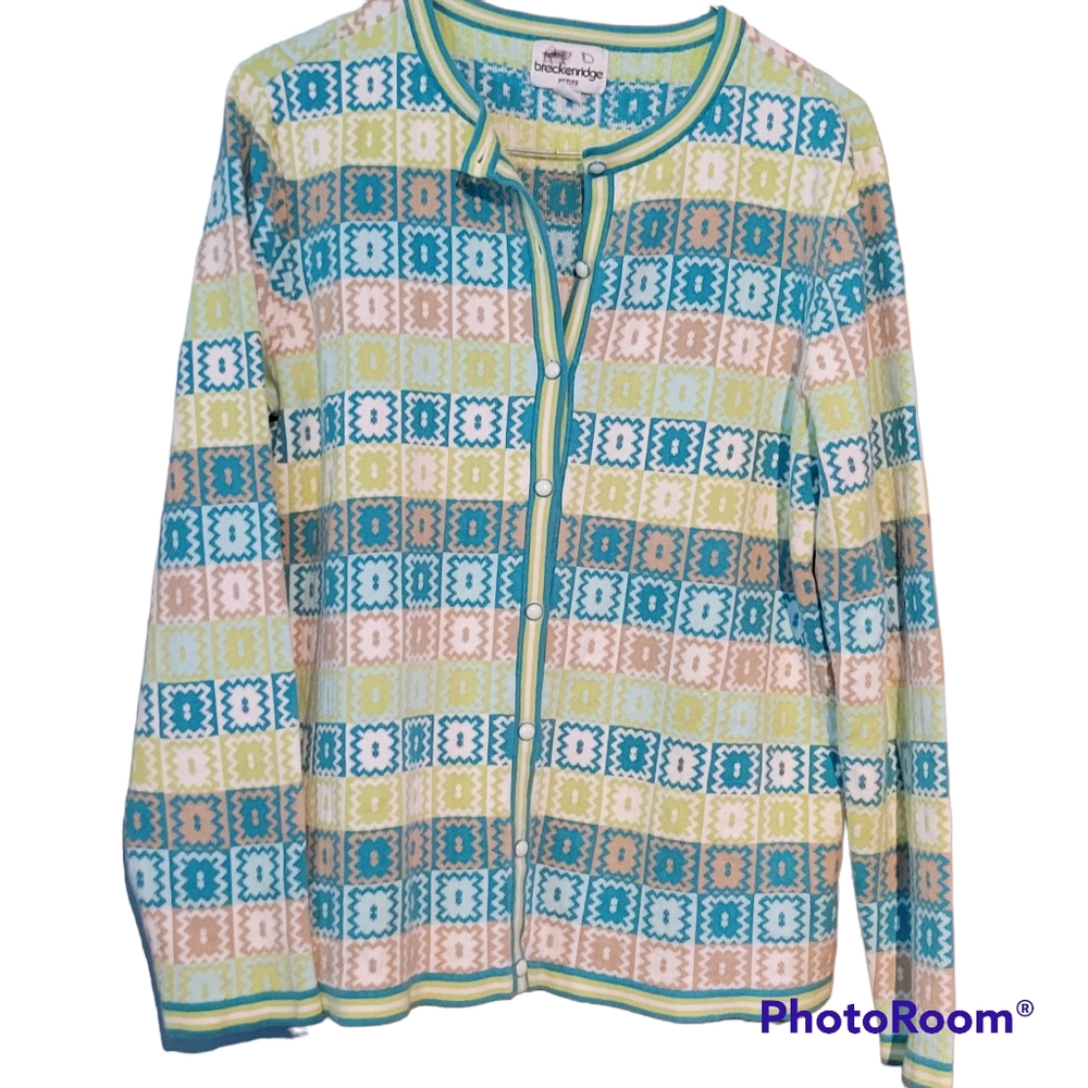 Womens BRECKENRIDGE Sweater Cardigan PETITE Medium Beautiful!.